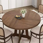 Table de salle à manger ronde pour 4 personnes - Bois marron style ferme, 119 cm