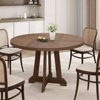 Table de salle à manger ronde pour 4 personnes - Bois marron style ferme, 119 cm