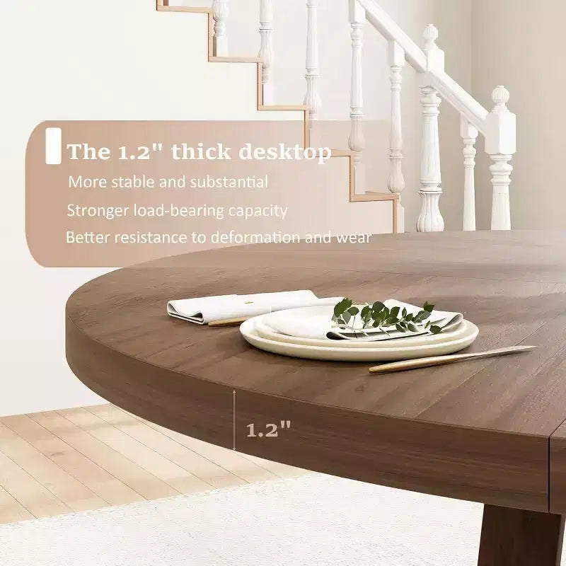 Round Dining Table for 4 - 47 Inch Brown Wood Farmhouse Style