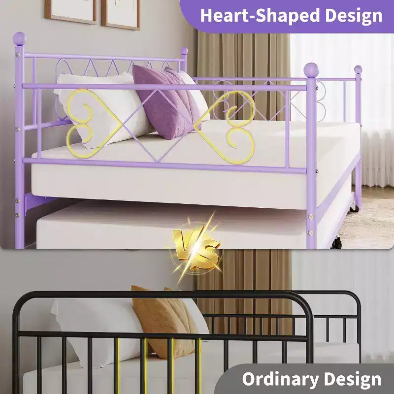 Twin Daybed with Trundle, Steel Slat Support, Space-Saving Sofa Bed for Living Room, Bedroom & Guest Room