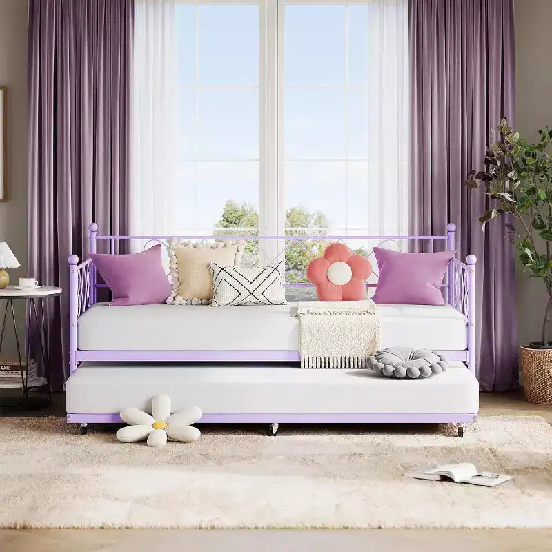 Twin Daybed with Trundle, Steel Slat Support, Space-Saving Sofa Bed for Living Room, Bedroom & Guest Room