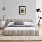 MAYEERTY Queen Size Upholstered Bed Frame with Headboard Solid Frame Chenille Fabric Beige