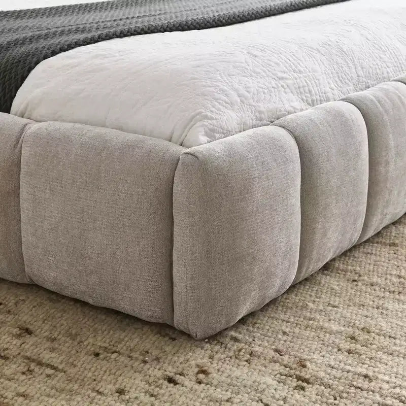 Upholstered Bed Frame with Headboard, Solid Wood Frame, Chenille Fabric, Beige