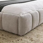 Cadre de lit rembourré avec tête de lit, cadre en bois massif, tissu chenille, beige