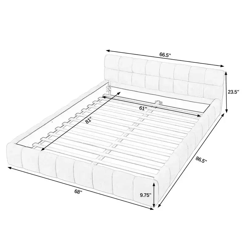 Upholstered Bed Frame with Headboard, Solid Wood Frame, Chenille Fabric, Beige