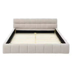 Cadre de lit rembourré avec tête de lit, cadre en bois massif, tissu chenille, beige