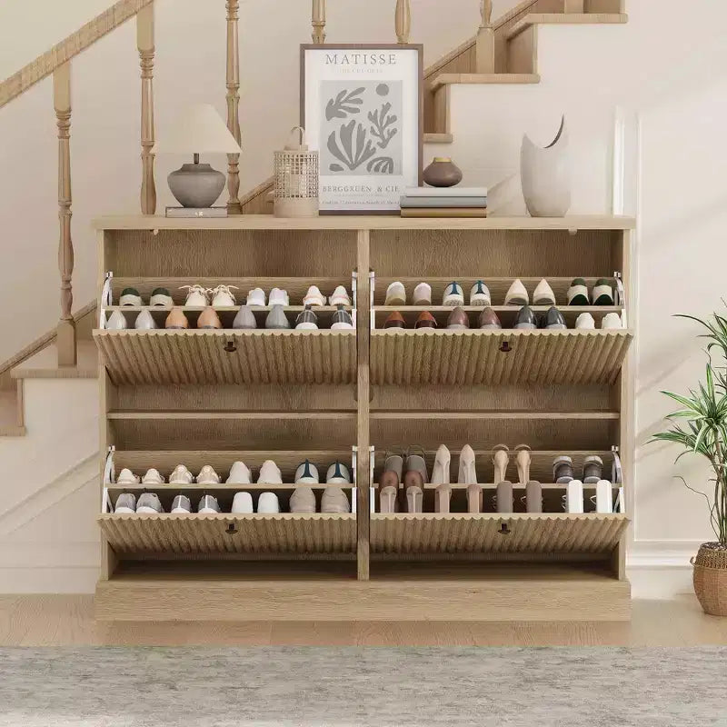 Shoe Cabinet with 4 Flip Drawers, Narrow Shoe Organizer with Adjustable Shelves