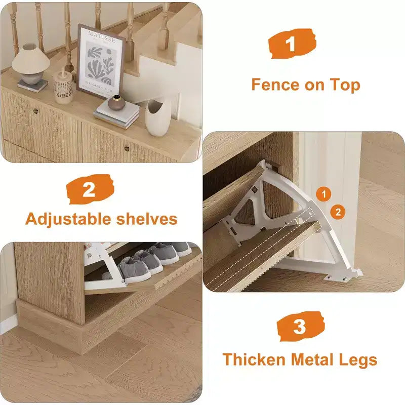 Shoe Cabinet with 4 Flip Drawers, Narrow Shoe Organizer with Adjustable Shelves