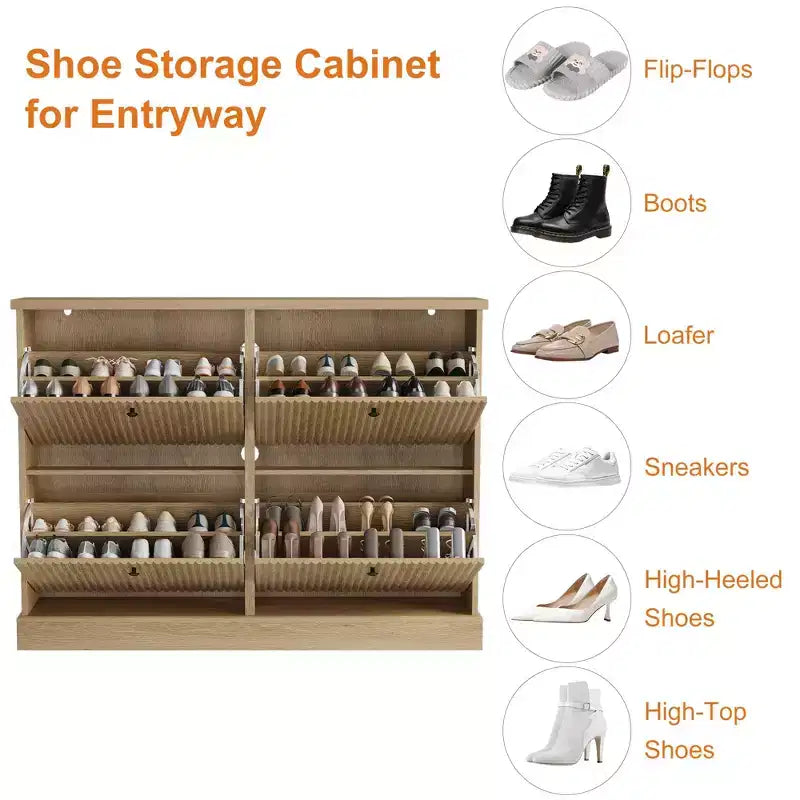 Shoe Cabinet with 4 Flip Drawers, Narrow Shoe Organizer with Adjustable Shelves