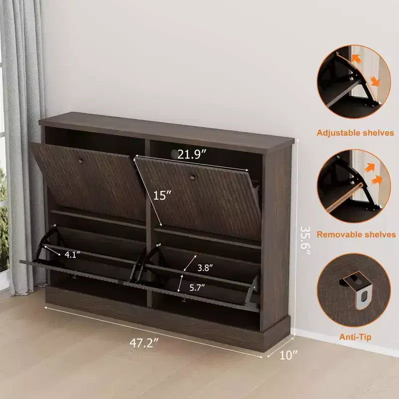 Shoe Cabinet with 4 Flip Drawers, Narrow Shoe Organizer with Adjustable Shelves