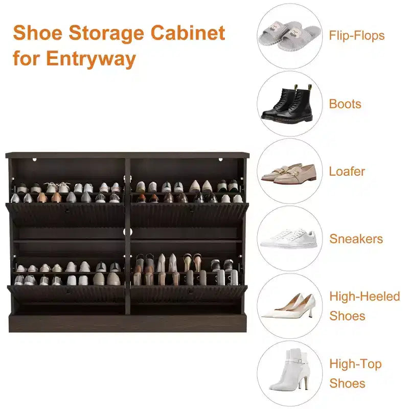 Shoe Cabinet with 4 Flip Drawers, Narrow Shoe Organizer with Adjustable Shelves