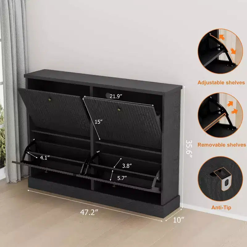 Shoe Cabinet with 4 Flip Drawers, Narrow Shoe Organizer with Adjustable Shelves
