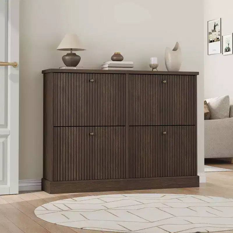 Shoe Cabinet with 4 Flip Drawers, Narrow Shoe Organizer with Adjustable Shelves