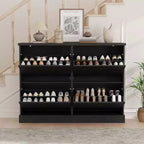Meuble à chaussures avec 4 tiroirs basculants, Organisateur de chaussures étroit avec étagères réglables
