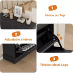 Meuble à chaussures avec 4 tiroirs basculants, Organisateur de chaussures étroit avec étagères réglables