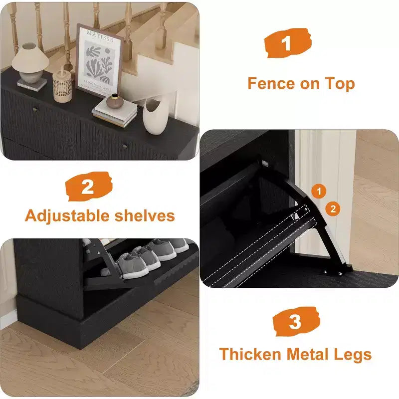Shoe Cabinet with 4 Flip Drawers, Narrow Shoe Organizer with Adjustable Shelves