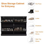 Meuble à chaussures avec 4 tiroirs basculants, Organisateur de chaussures étroit avec étagères réglables