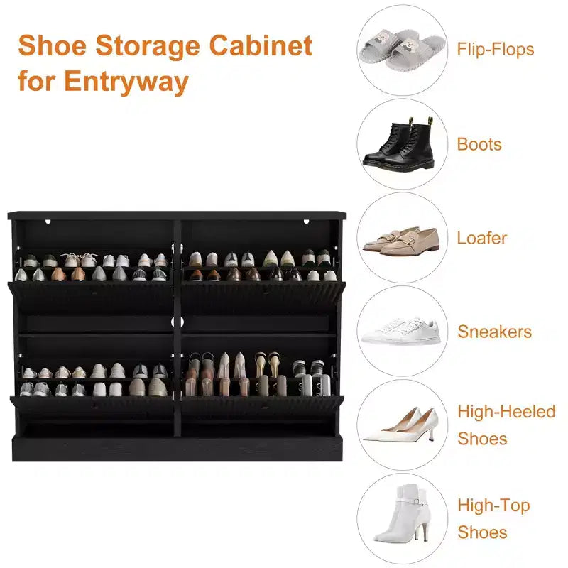 Shoe Cabinet with 4 Flip Drawers, Narrow Shoe Organizer with Adjustable Shelves