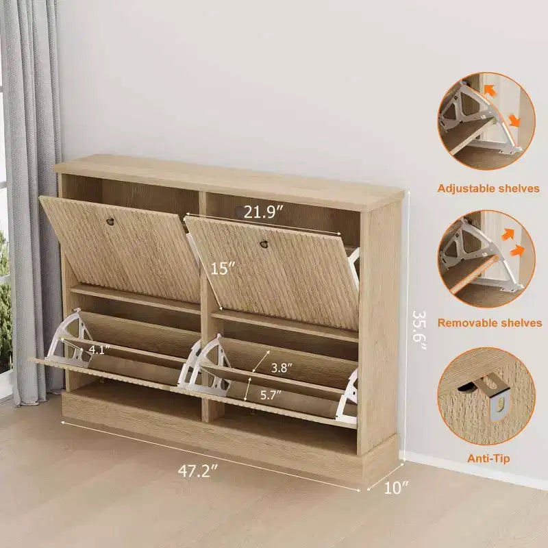 Shoe Cabinet with 4 Flip Drawers, Narrow Shoe Organizer with Adjustable Shelves