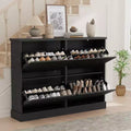 Fluted Shoe Cabinet Storage with 4 Flip Drawers, Wooden Fluted Narrow Shoe Organizer with Adjustable and Removable Shelves
