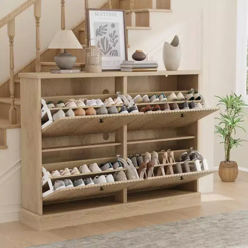 Shoe Cabinet with 4 Flip Drawers, Narrow Shoe Organizer with Adjustable Shelves