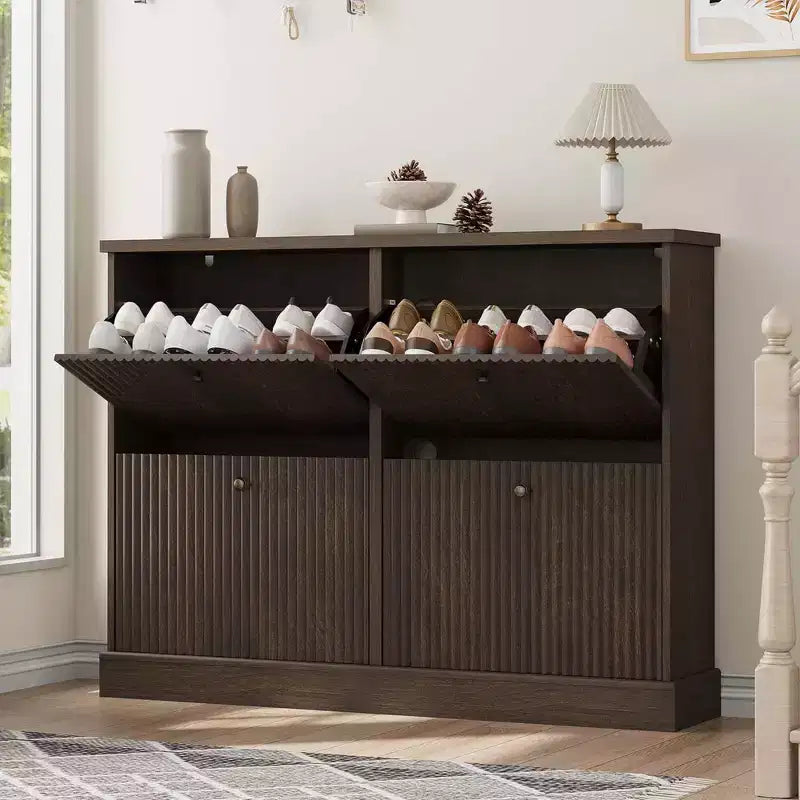 Shoe Cabinet with 4 Flip Drawers, Narrow Shoe Organizer with Adjustable Shelves
