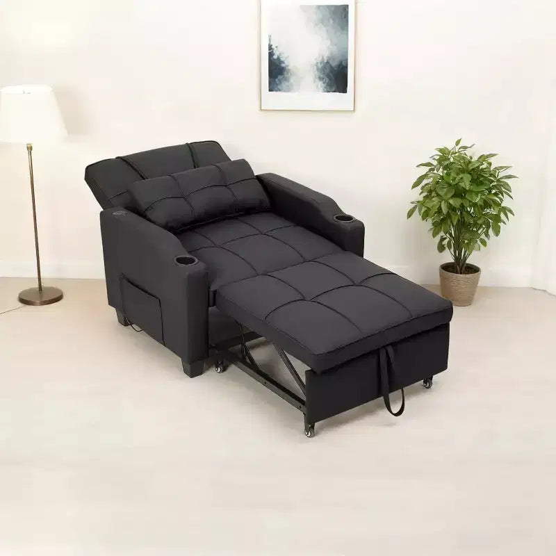 4 in 1 Convertible Sleeper Chair Bed With Vibration Massage Lumbar Pillow, USB/Type-C Port for Small Spaces
