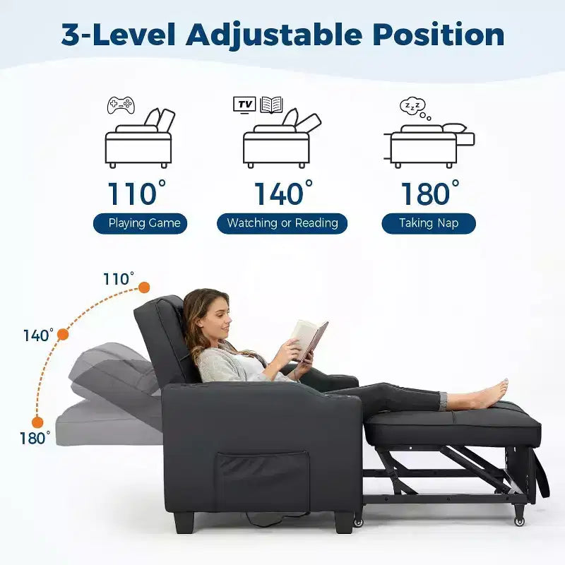 4-in-1 Convertible Sleeper Chair Bed with Massage Lumbar Pillow & USB Ports