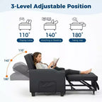 Fauteuil-lit convertible 4-en-1 avec coussin lombaire massant et ports USB