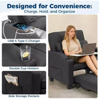 Fauteuil-lit convertible 4-en-1 avec coussin lombaire massant et ports USB