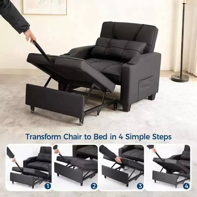 4-in-1 Convertible Sleeper Chair Bed with Massage Lumbar Pillow & USB Ports