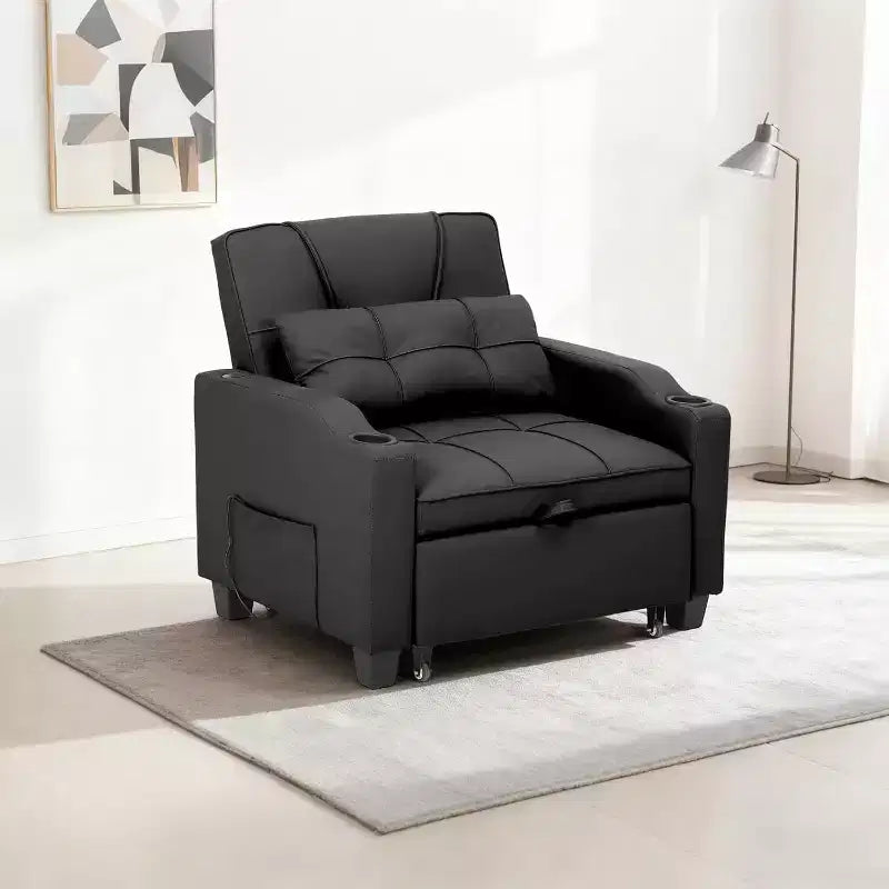 4-in-1 Convertible Sleeper Chair Bed with Massage Lumbar Pillow & USB Ports