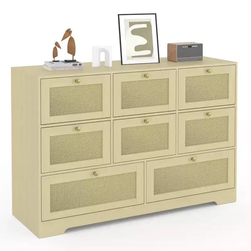 COZONY Modern 8-Drawer Dresser, Long Wooden Storage Chest with Metal Handles for Bedroom & Living Room
