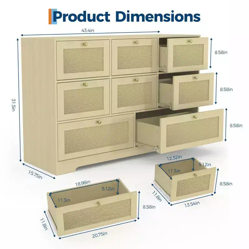 Modern 8-Drawer Dresser, Long Wooden Storage Chest with Metal Handles for Bedroom & Living Room
