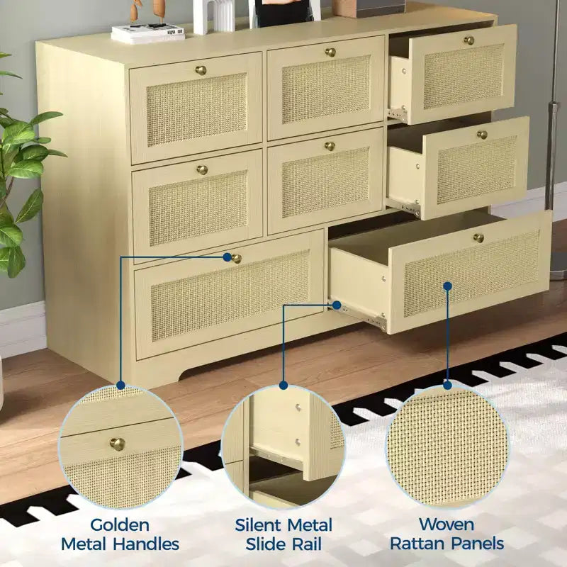 Modern 8-Drawer Dresser, Long Wooden Storage Chest with Metal Handles for Bedroom & Living Room