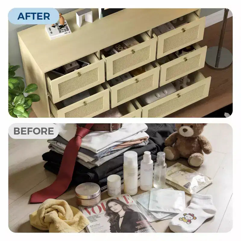 Modern 8-Drawer Dresser, Long Wooden Storage Chest with Metal Handles for Bedroom & Living Room