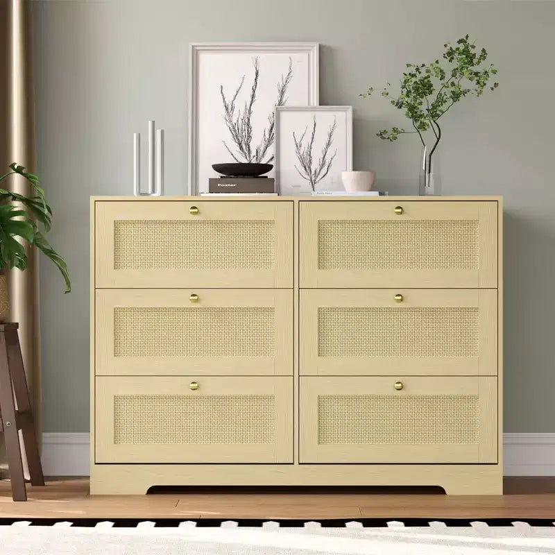 Modern 8-Drawer Dresser, Long Wooden Storage Chest with Metal Handles for Bedroom & Living Room