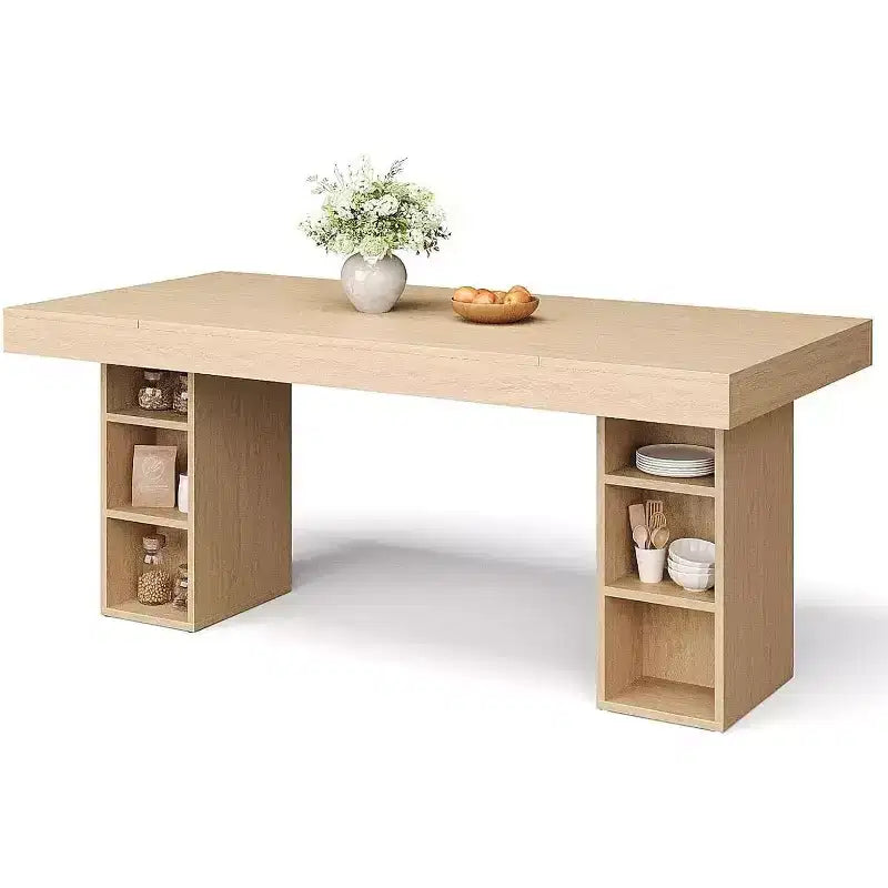 Rectangular Wooden Dining Table, Seats 6-8,Spacious Storage & Double Pedestal,Sturdy Oak Tabletop, Ideal for Kitchen & Dining Room