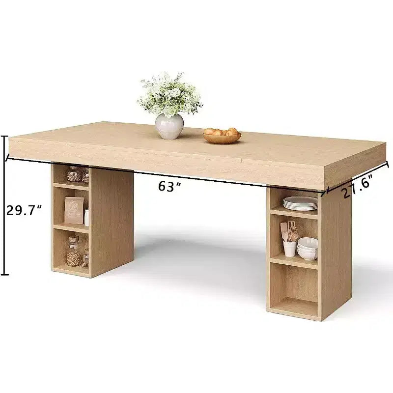Rectangular Dining Table with Storage, Seats 6-8, Double Pedestal Base