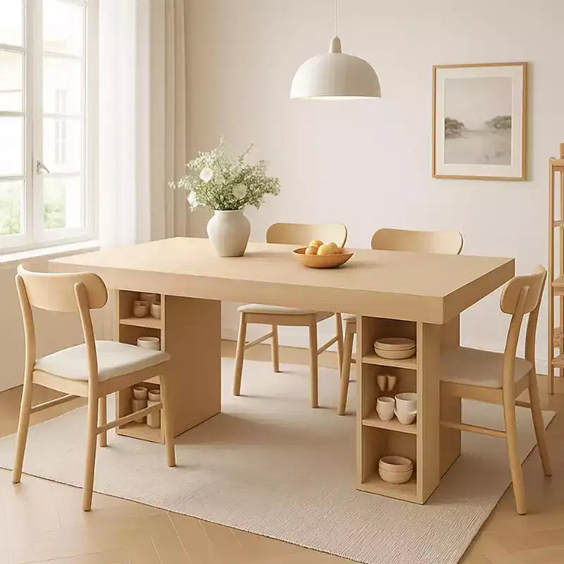 Rectangular Dining Table with Storage, Seats 6-8, Double Pedestal Base