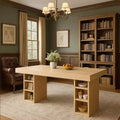 Rectangular Dining Table with Storage, Seats 6-8, Double Pedestal Base