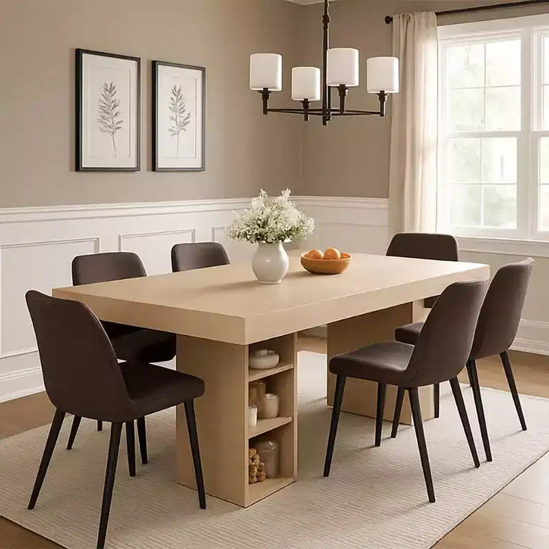 Rectangular Dining Table with Storage, Seats 6-8, Double Pedestal Base