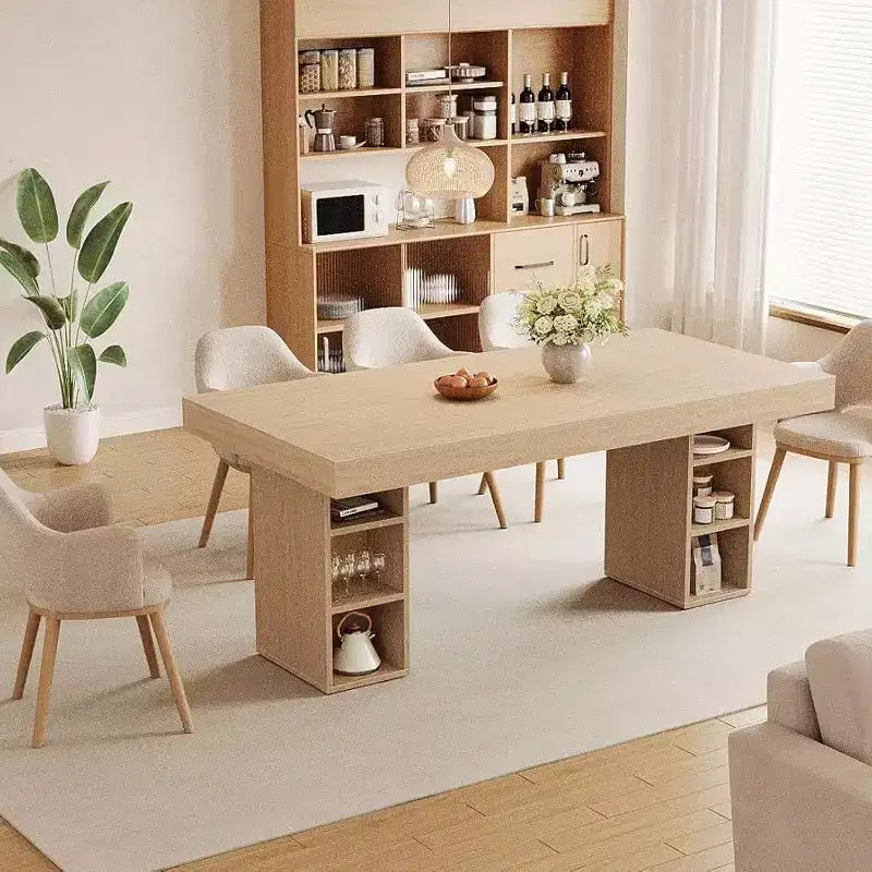 Rectangular Dining Table with Storage, Seats 6-8, Double Pedestal Base