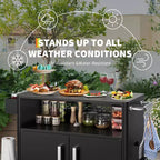 Chariot de service extérieur noir robuste avec roues et rangement – Table de préparation de barbecue à 2 niveaux pour patio