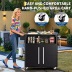 Chariot de service extérieur noir robuste avec roues et rangement – Table de préparation de barbecue à 2 niveaux pour patio