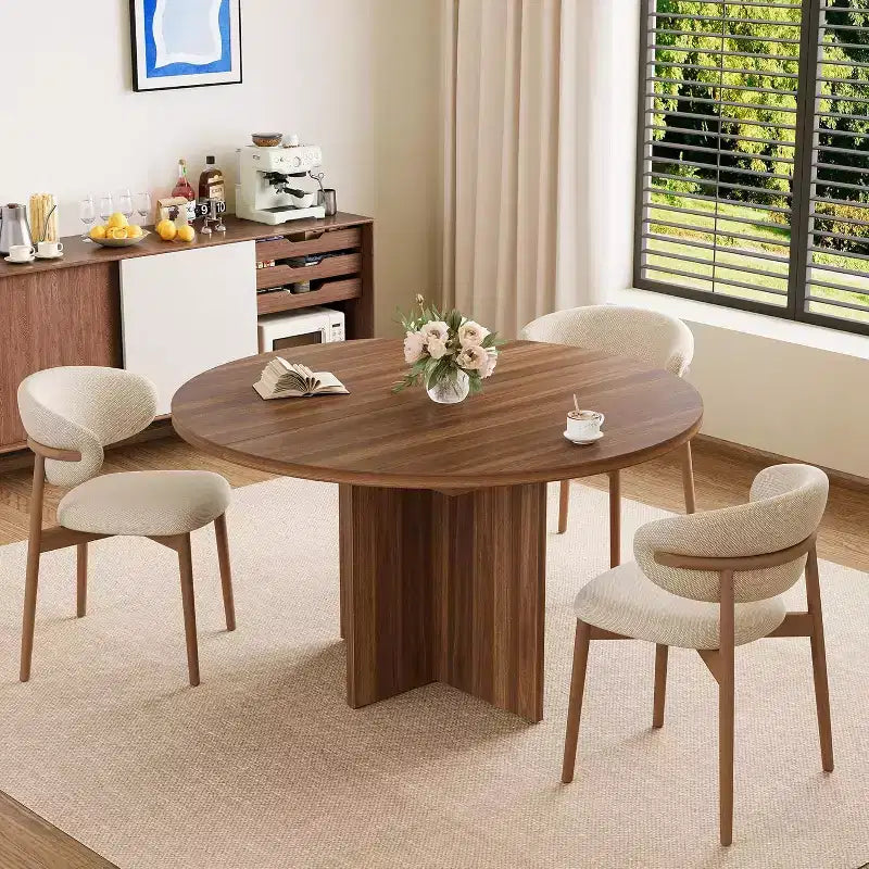 Extendable Round Dining Table, Modern Oval Design with Removable Leaves for 4-8 People