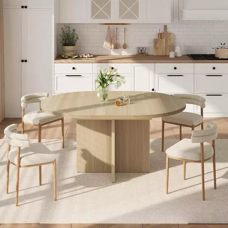 Extendable Round Dining Table, Modern Oval Design with Removable Leaves for 4-8 People