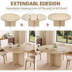 Table à manger ronde extensible, design ovale moderne avec rallonges amovibles pour 4 à 8 personnes