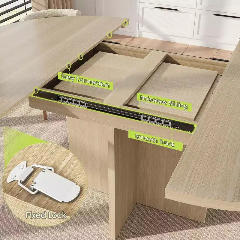 Extendable Round Dining Table, Modern Oval Design with Removable Leaves for 4-8 People