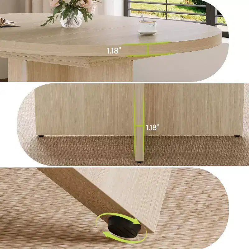 Extendable Round Dining Table, Modern Oval Design with Removable Leaves for 4-8 People